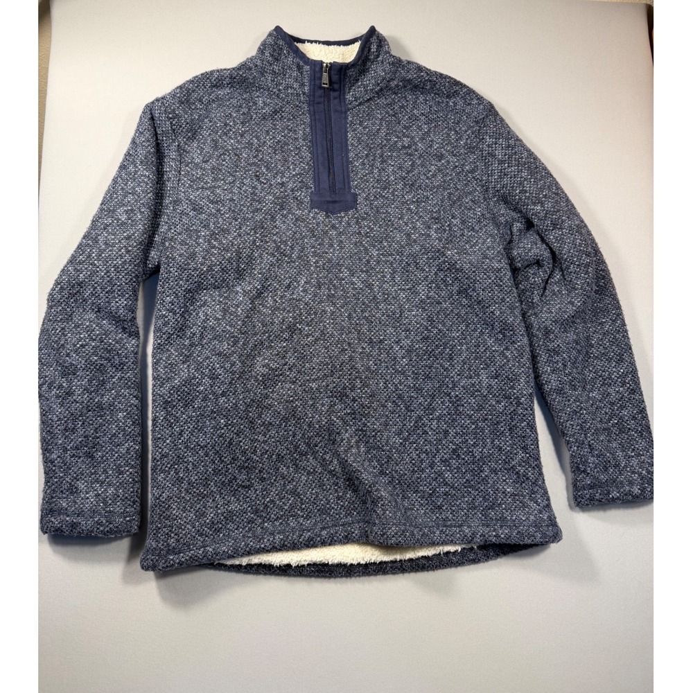 Orvis Mens Blue Marled Sherpa Lined Quarter Zip Pullover Sweater Size Medium